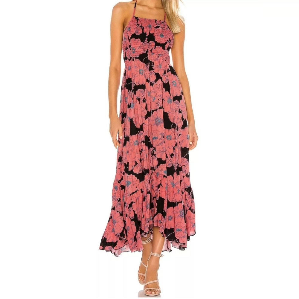 Free People Pink Floral Halter Maxi Dress